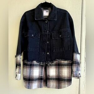 SO Black Denim and Plaid Mixed Media Jacket